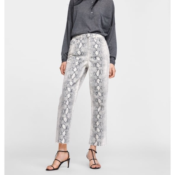 Zara Premium Cropped Snake Print Jeans - Picture 2 of 8